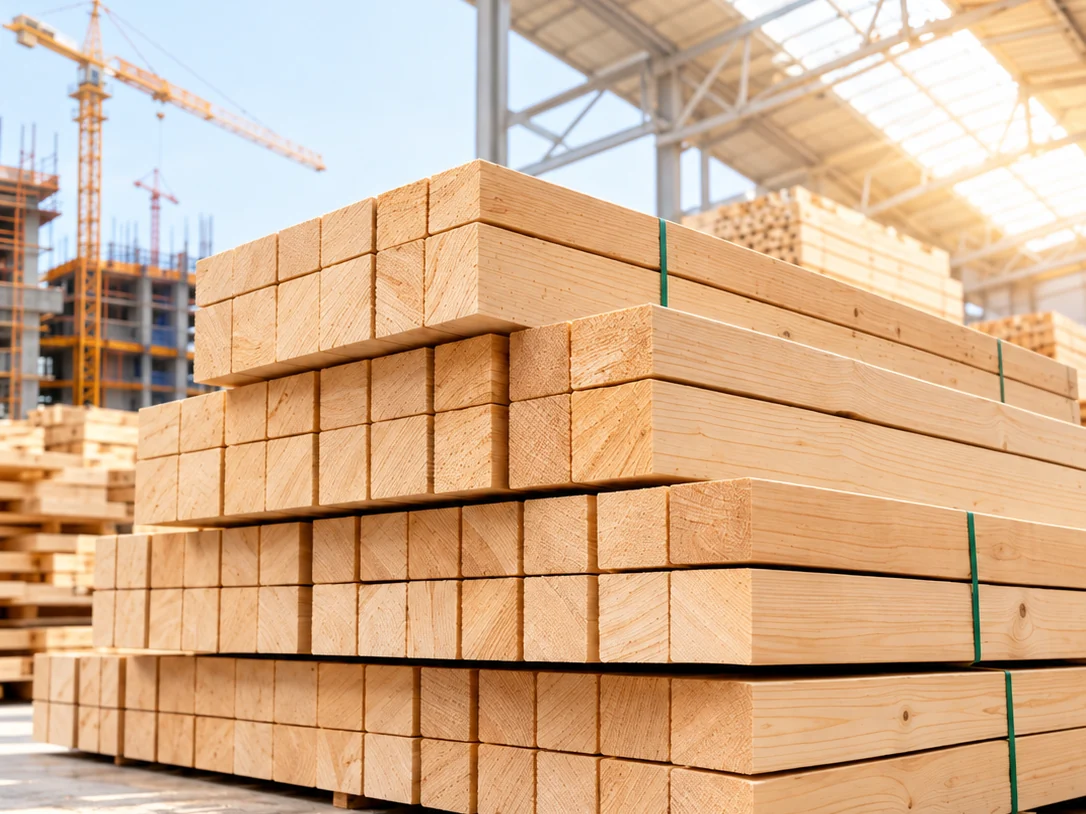 Stacked timber prepared for sauna manufacturing