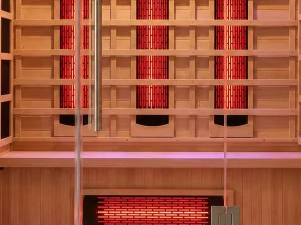 Infrared heating elements installed inside a sauna cabin